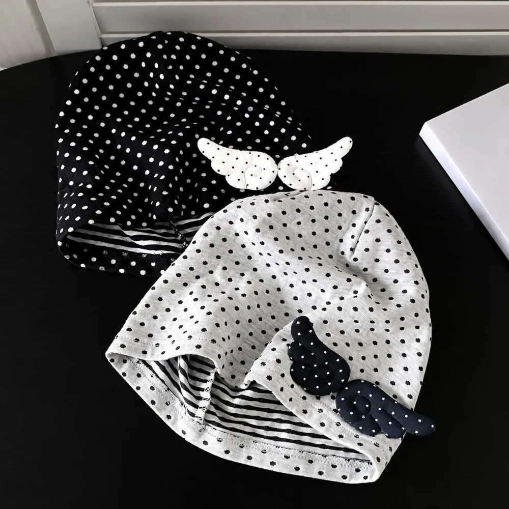 Fashion Polka Dot Pattern Stacking Bonnet Elastic Wing Decoration Beanie Hat Breathable Soft Stretch Fit Hats for Women