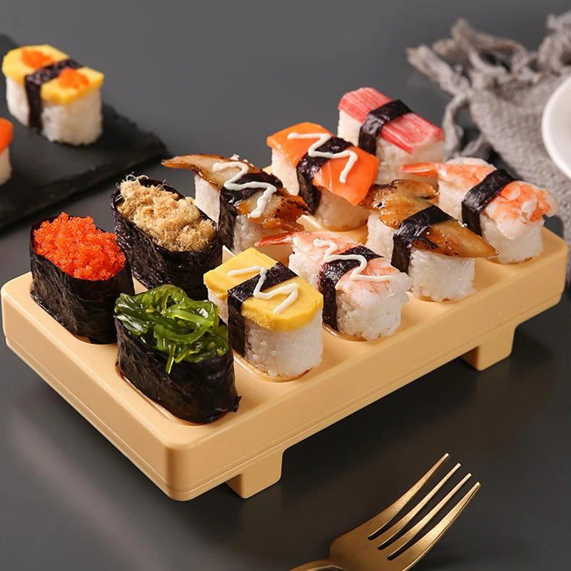 1 Uds molde de prensa de Sushi prensa Rectangular para hacer Musubi 10 en 1 Mini Onigiri japonés Sushi Nigiri molde de bola de arroz vajilla al aire libre