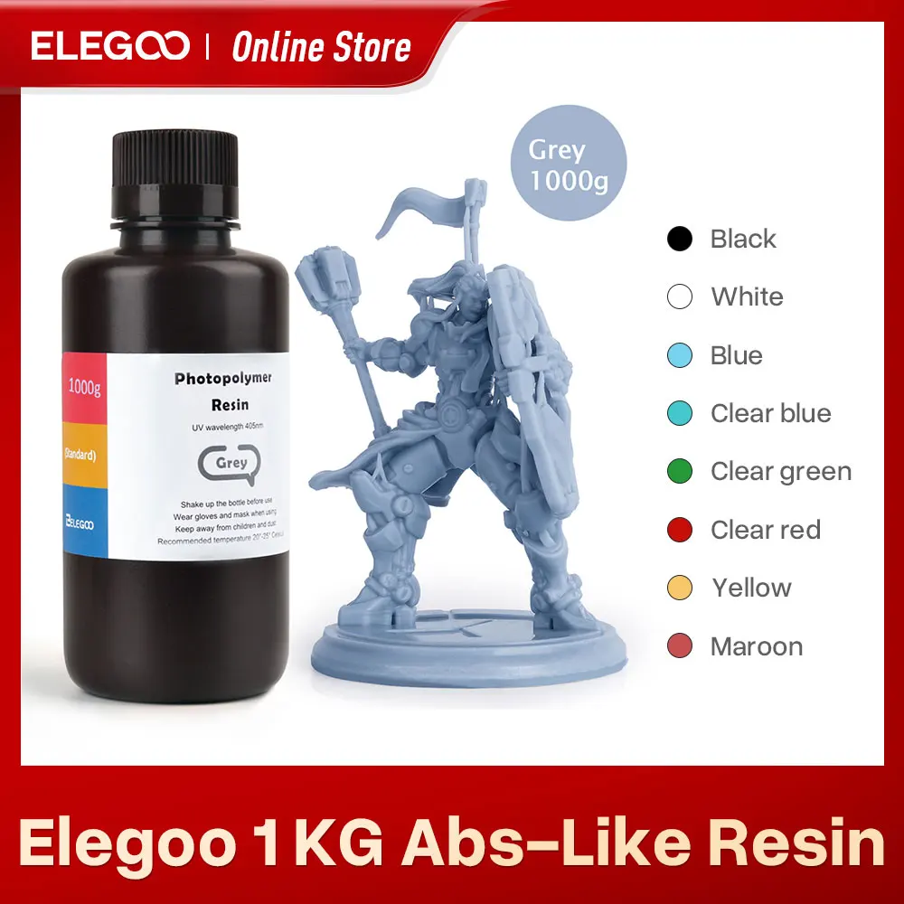 ELEGOO ABS-Like 3D Printer Resin LCD UV-Curing Resin 405nm ABS-Like Standard Photopolymer Resin for LCD 3D Printing 1000g