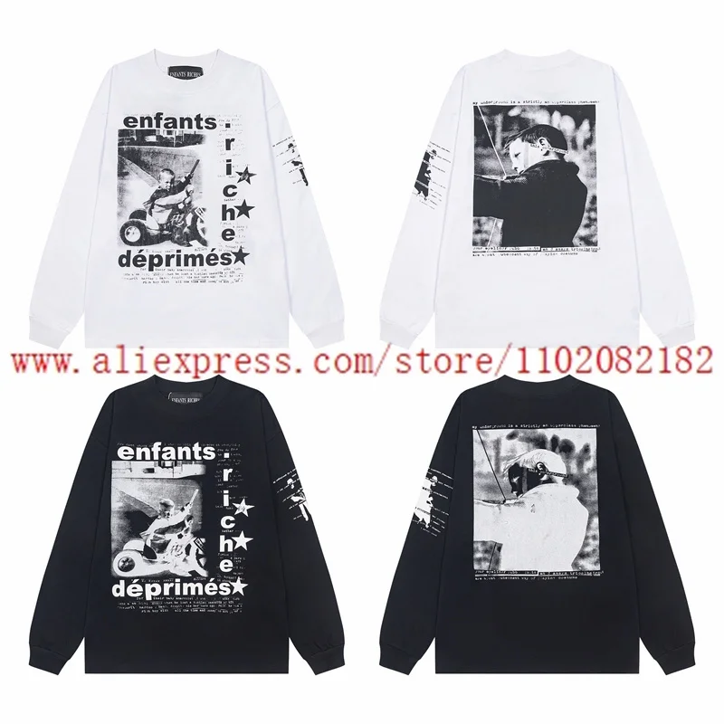 

Black White ERD Long Sleeved T-shirt Men Women 1:1 High Quality New Loose Casual Printed T Shirt