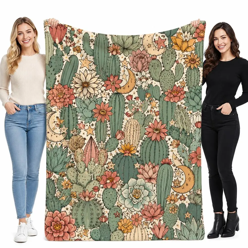 Cute Fun Botanical Doodle Art Throw Perfect for Sofa Bed Office Travel Home Decor Art Lover Gift