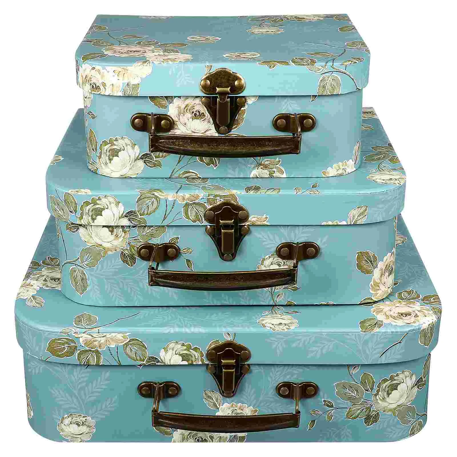 

3 Pcs Floral Paper with Cover Three Piece Gift Box Travel Boxes Paperboard Suitcases