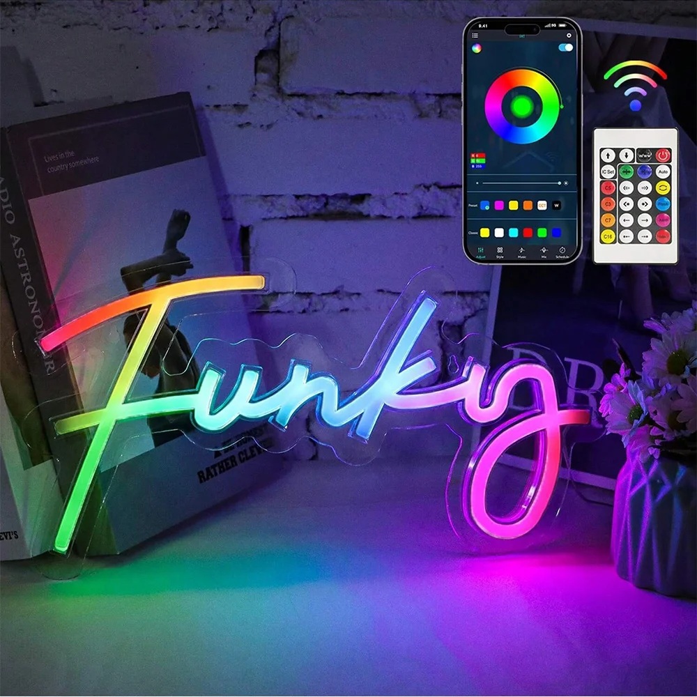 

Funky Neon Signs for Wall Decor, Multi-Colour Changing and Multi-Mode LED Neon Lights, Controlled by Phone and Remote Controlled