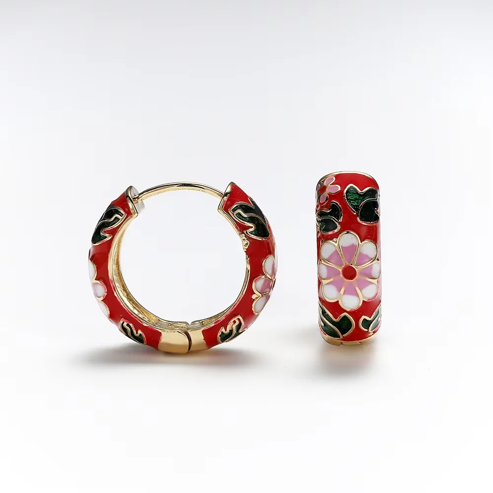 New Fashion Enamel Flower Embrace Hoop Earrings, Suitable for Women, Retro Bohemian Round Small Earrings, Fashionable Jewelry