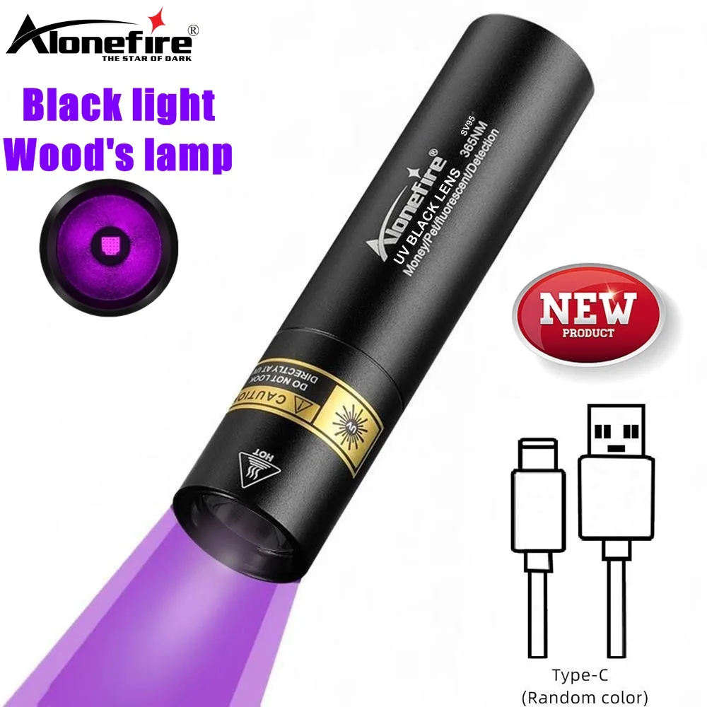 365nm UV Black light Wood's lamp Flashlight Rechargeable Resin Nail Curing Pet CatDog Urine Tinea Stain Marker Money Ore Torch