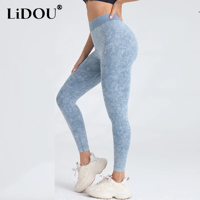 Spring Summer High Elastic Solid Color Female Clothes Sporty Leggings Lady Casual Sexy Fashion Slim V Waist Yoga Training Pants