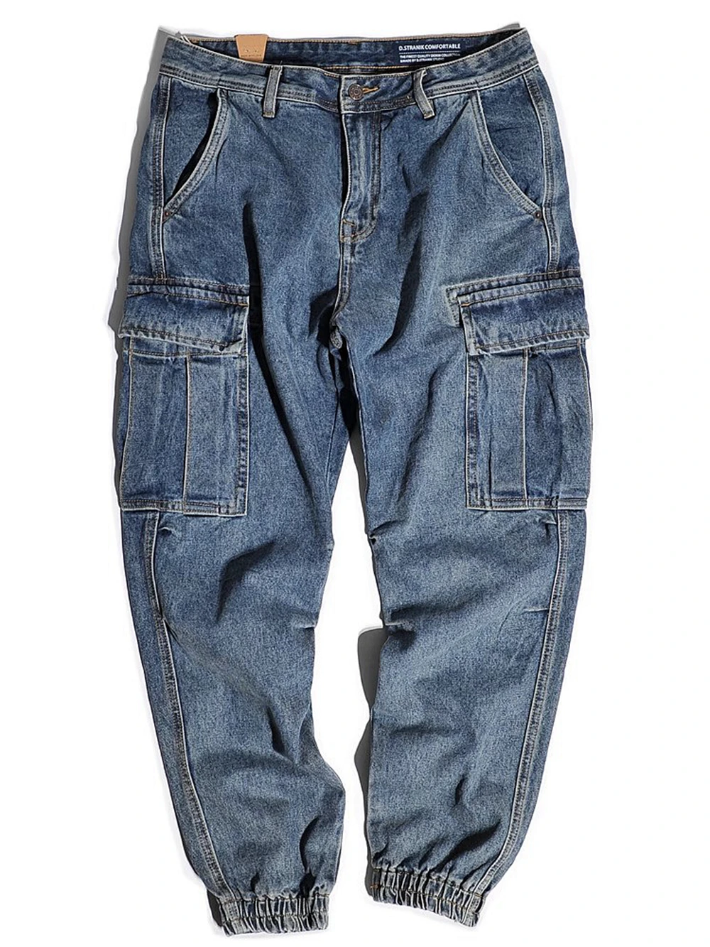 

Heavyweight Pure Cotton American Retro Workwear Jeans Loose Conical Multi-ket Casual Straight Leg Ankle-Cuffed Pants for Men