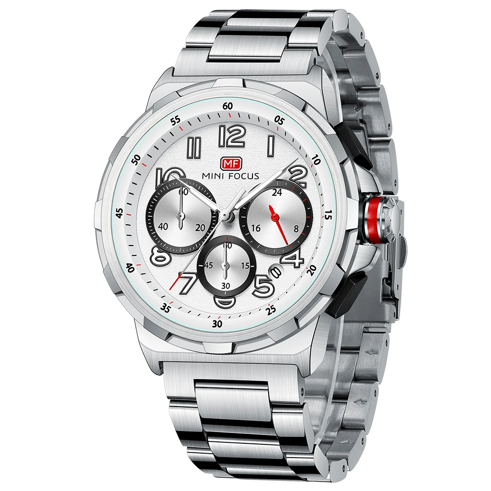 FOCUS Men's Quartz Watch with Stainless Steel Strap Fashion Business Style Wristwatch with Day Date 24-Hour Moon Phase Function