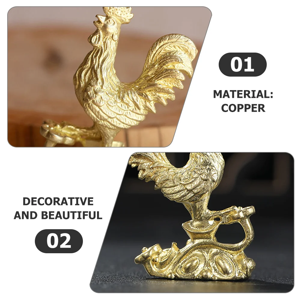 Adornos de gallo de latón chino, decoración Yuanbao para sala de estar, estatuas de escritorio, decoraciones para el hogar, mesa de cobre dorada