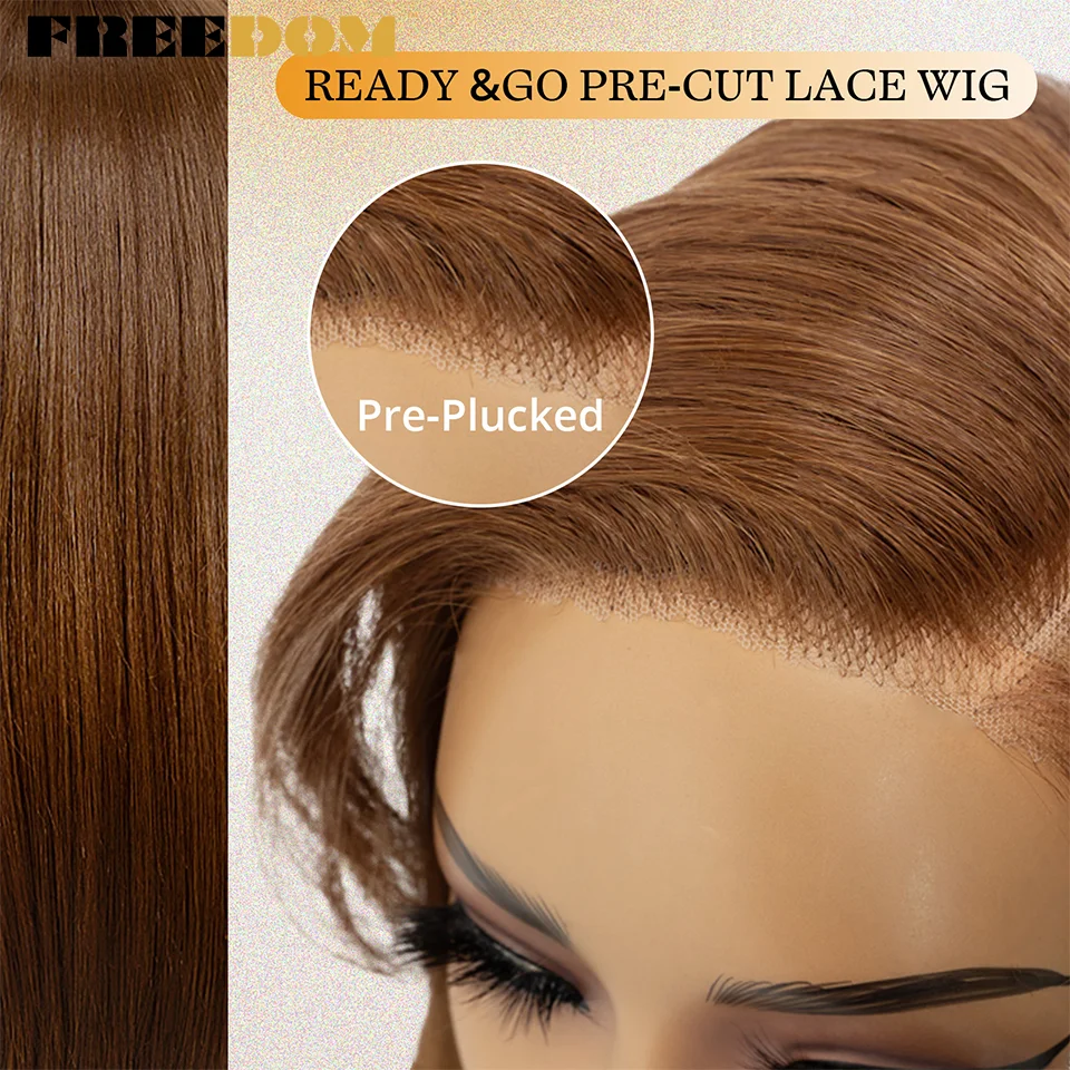 Synthetische Lace-Front-Perücken für Frauen, 18 Zoll, Seitenscheitel, vorgezupfte, gerade, geschichtete Lace-Perücke, Ombre Braun Blond, Perücke für den täglichen Gebrauch – Detail 9