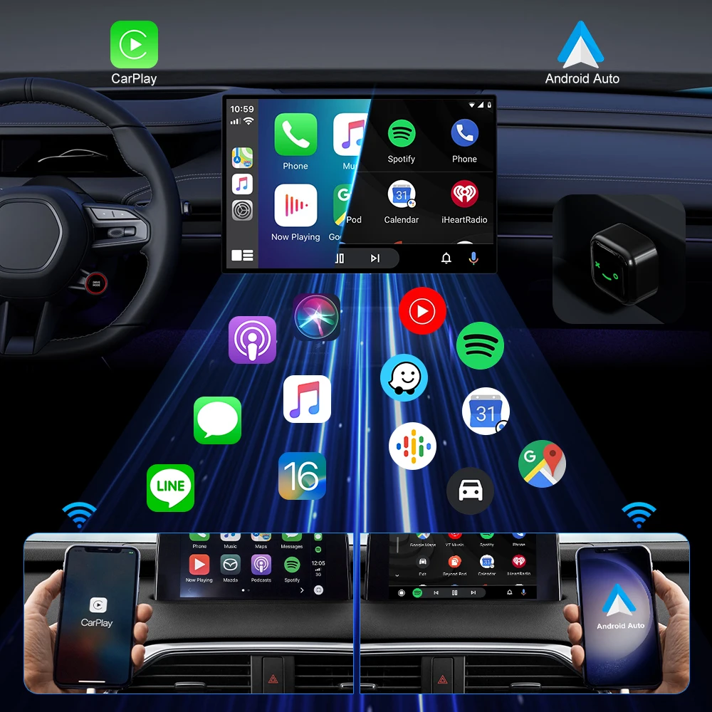 2IN1 Беспроводной адаптер CarPlay Android Auto Dongle Smart Mini Box USB Plug Play для Ford Benz KIA Audi VW Toyota Nissan Honda