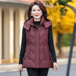 Woman Vest Autumn Winter Warm Down Cotton Vests Thick Removable Hooded Waistcoat Elegant Sleeveless Jacket Vest Coat Female 7XL