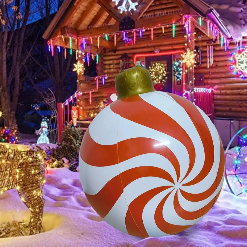 

Giant Inflatable Christmas Ball 23.6in PVC Blow Up Ball Candy Pattern Festive Decorations Yard Outdoor Blow Ball Christmas