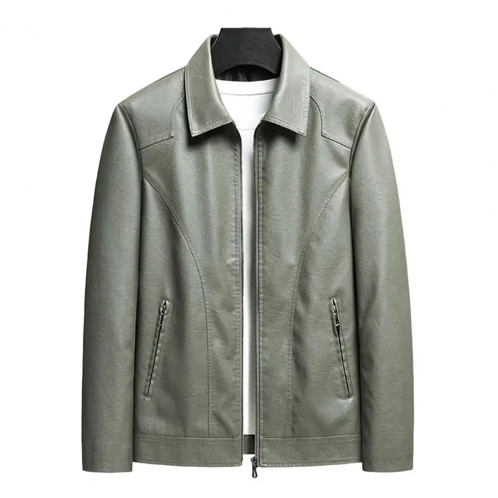 Faux Leather Coat for Men Stylish Men's Faux Leather Jacket with Lapel Waterproof Windproof Coat Zipper Pockets Street for Men