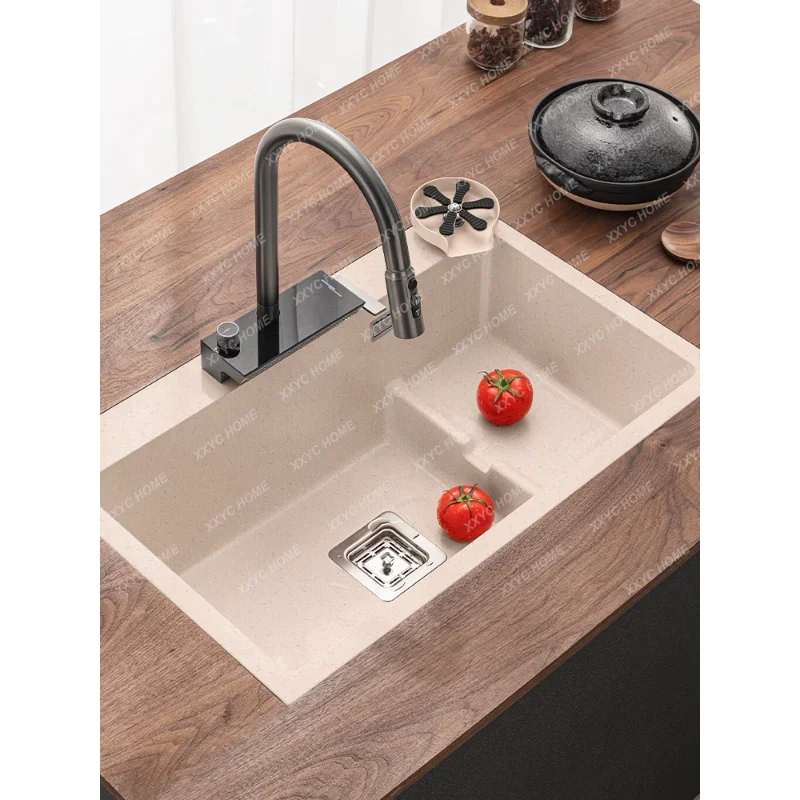 

Sink Flying Rain Waterfall Large Single Sink Drop-in Sink Kitchen Quartz Stone Dishwashing Sink Granite Washing Basin