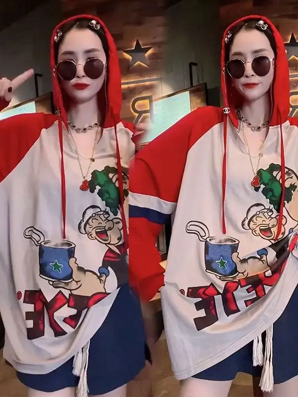 

plus Size 300 Pou Large Svel Hooded Sun Protection Clothing Women's Faionable Casual Cotton Polyester T-irt