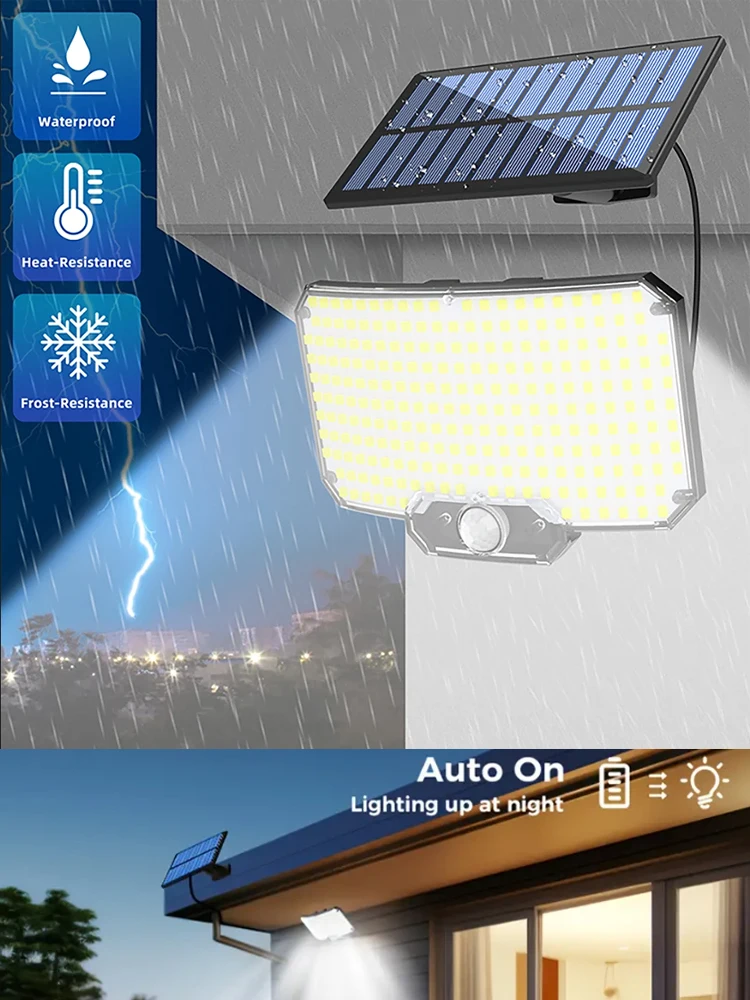 Buiten LED Solarlamp Superhelder Bewegingsmelder Sterke LED Tuinmuurlamp IP65 Waterdicht 3 Werkmodi Veranda Verlichting - afbeelding 2