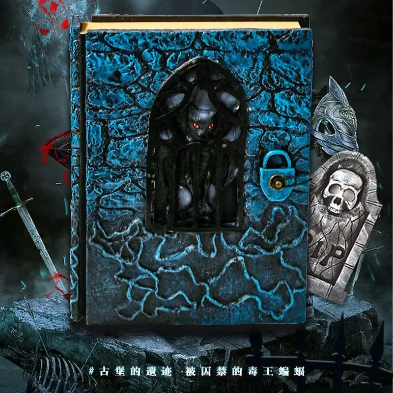 Carnet 3D gothique en relief avec cadenas, format A5, style livre magique vintage, journal intime Dark Academia, papeterie étudiante, cadeau d'Halloween