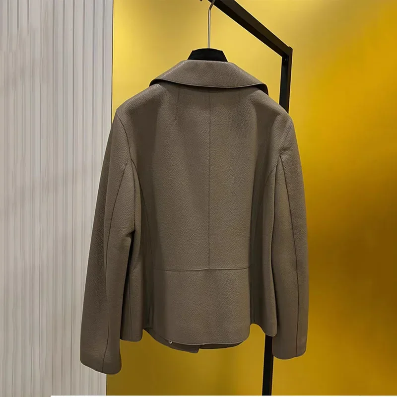 genuine leather jacket turn-down collar clothes Lychee textured granular sheepskin coat spring women short length
