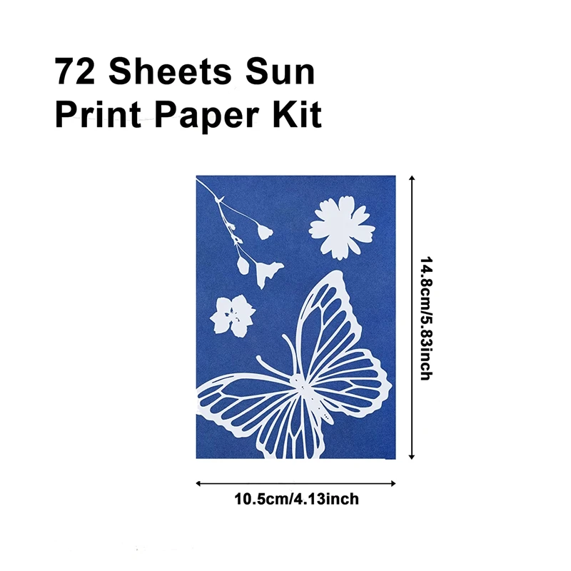 73 Pieces Sun Print Paper Cyanotype Paper Kit, Solar Drawing Paper Sensitivity Sunprint Nature Printing Paper