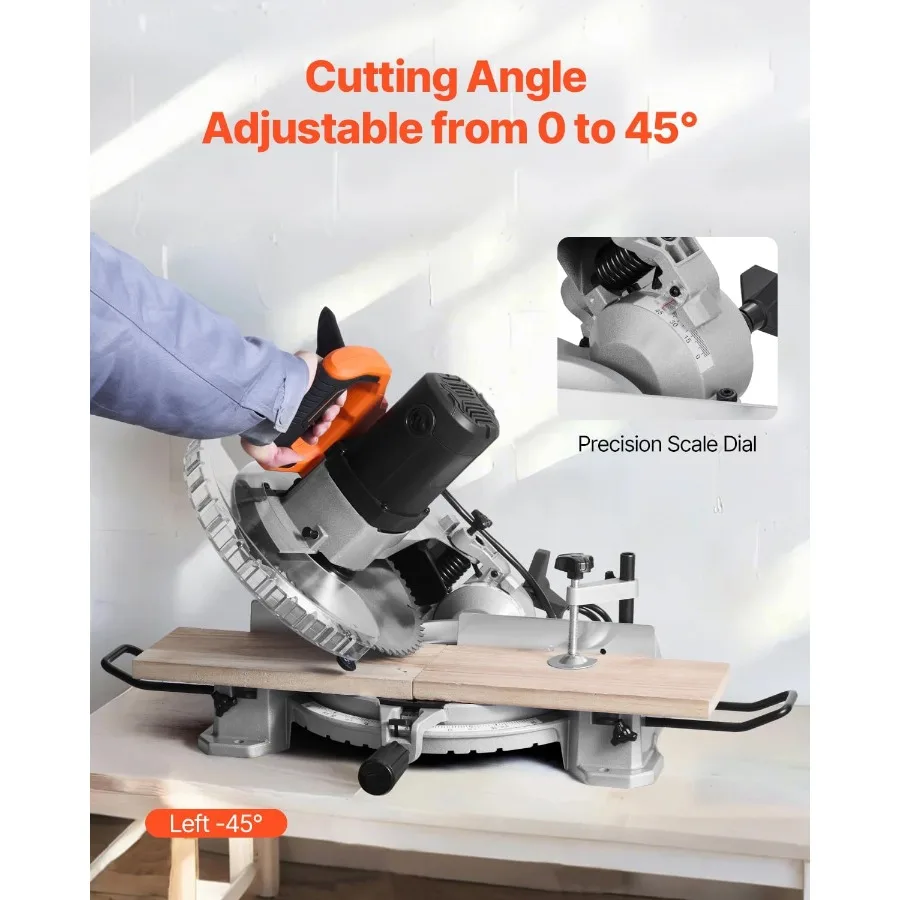 منشار ميتري مركب سلكي 10 بوصة مع محرك 15 أمبير وشفرة 60 سنًا للقطع الدقيق في الخشب وضبط التزيين المركب #5