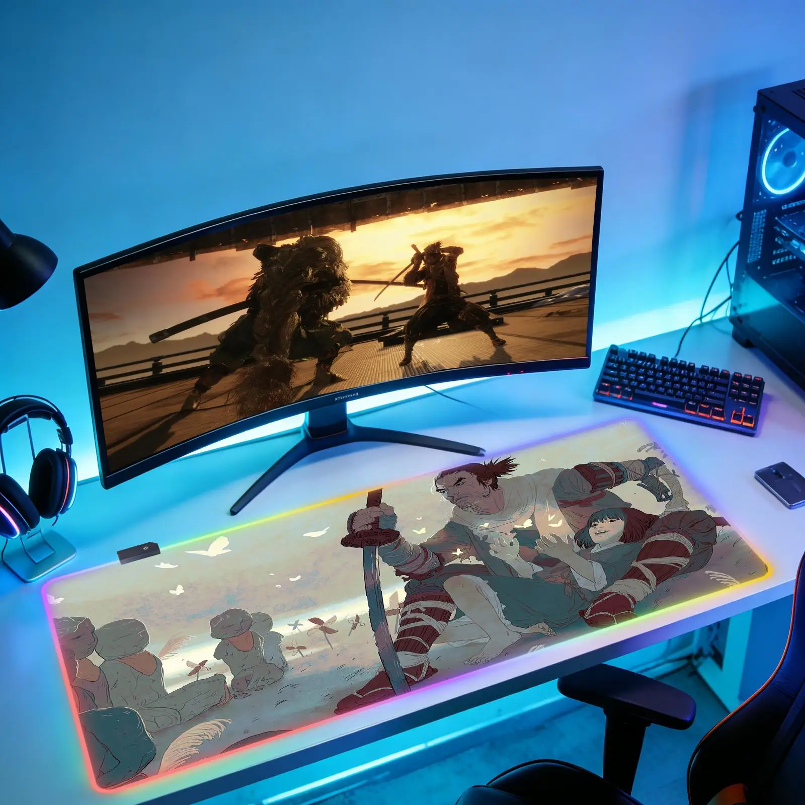 

S-Sekiro Shadows Die Twice New Computer Home RGB Mousepad XXL Desk Mats Natural Rubber Office Anti Slip Gaming Accessories pad