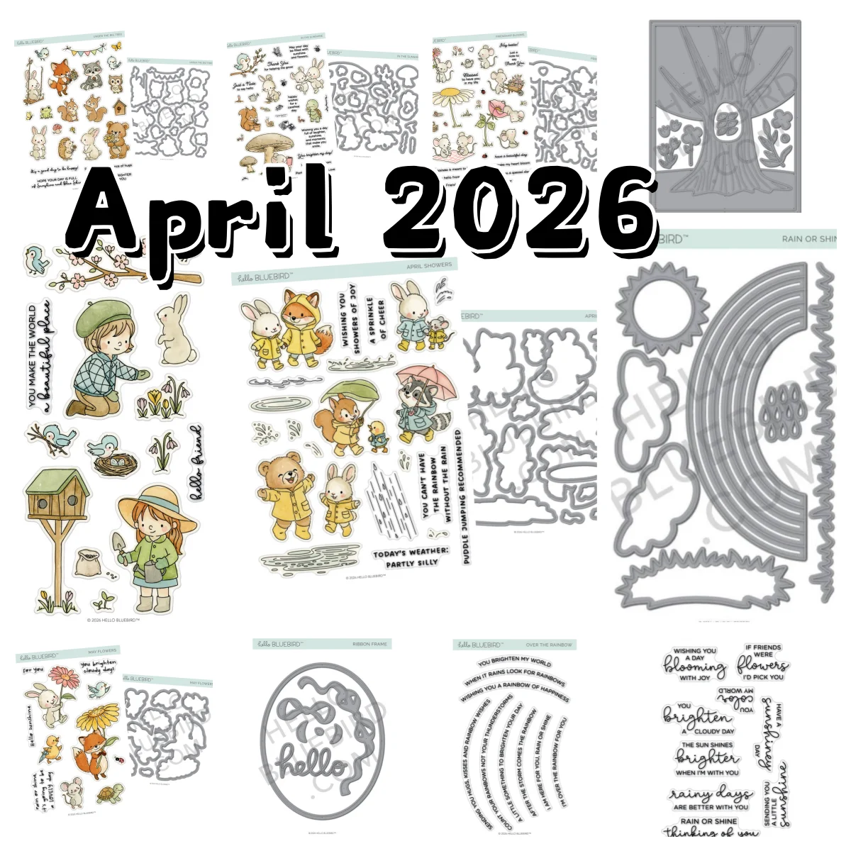 

April 2026 Spring Showers Rainbow Tree Metal Cutting Dies Clear Stamps for DIY Making Card Scrapbook Embossed Paper Template