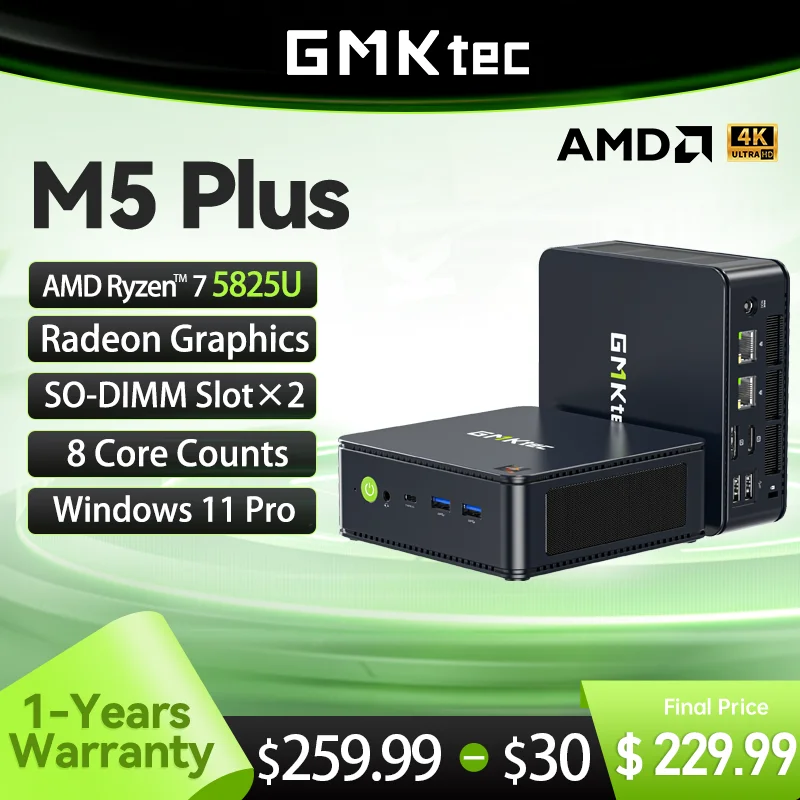 Gmktec-mini pc Gmk m5 Plus Amd Ryzen r7 5825u Nucbox Radeon Graphics Core Counts Window 11 Pro Wifi 6e So-dimm Slot× Max 64gb