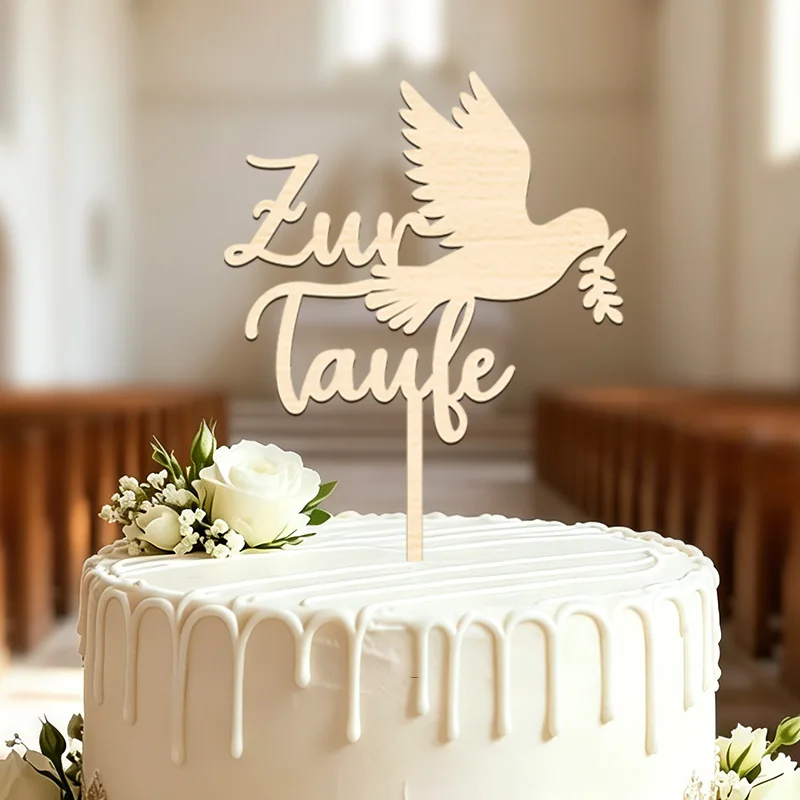 YOMDID Adorno de Pastel de Madera con Paloma para Primera Comunión, Bautizo, Decoración de Pastel