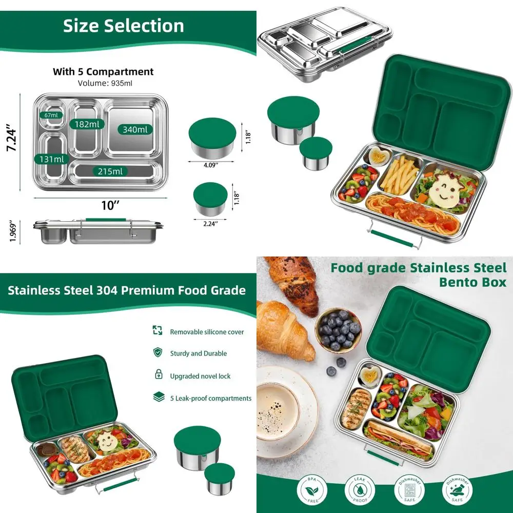 

Ланч-бокс для взрослых из нержавеющей стали, 31,6 унции, герметичный, с 5 отделениями, можно мыть в посудомоечной машине, без BPA, идеально подходит для офиса или активного отдыха.