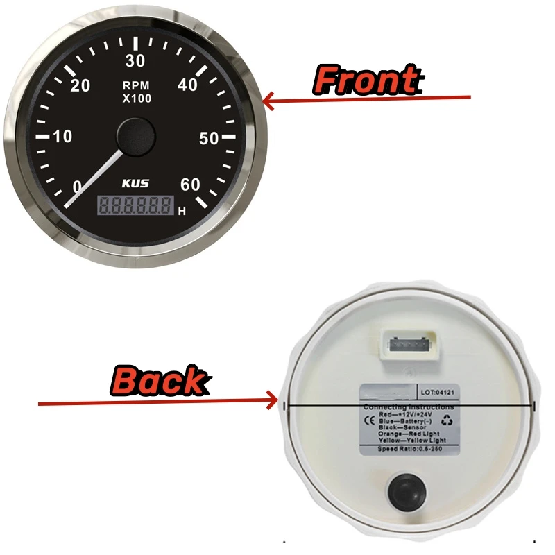KUS 85mm 0-6000RPM Tachometers Gauges Pulse Signal Revolution Meters 0.5-250 Speed Ratio with Hourmeters 12v/24v for Car Boat