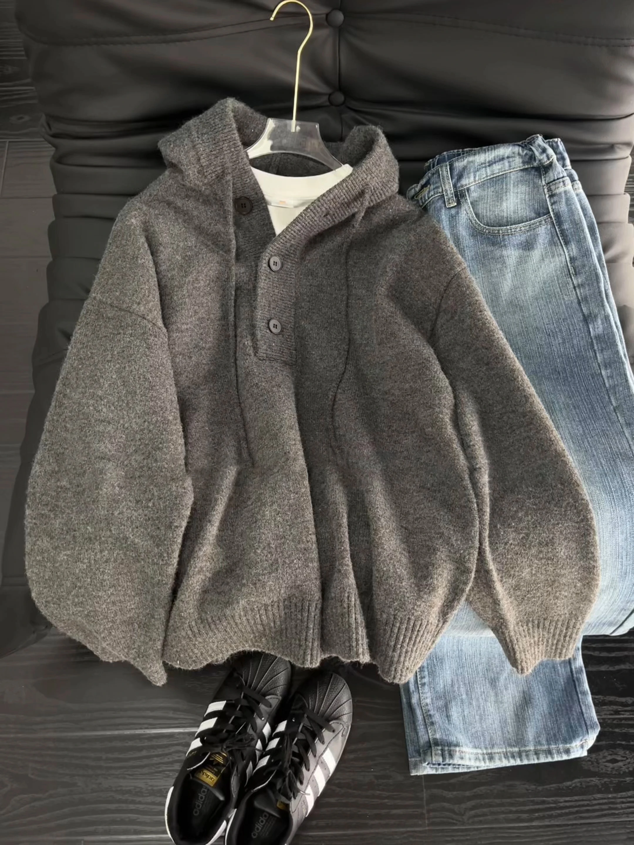 

Мужской вязаный свитер Cleanfit с капюшоном, осенне-зимний, повседневный, высококачественный, свободного кроя, для пар, на каждый день