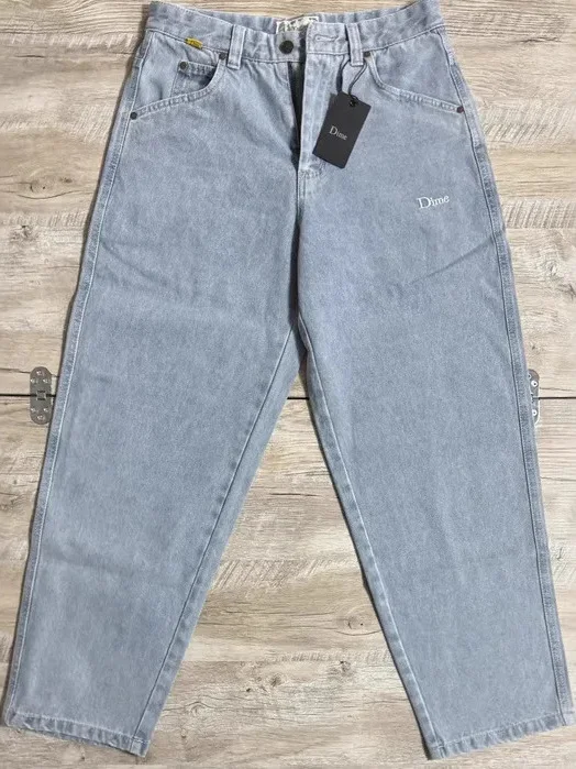 Dime Baggy Straight Leg Cotton Denim Pants Skateboard Style Embroidered Casual Long Trousers mid Waist Zipper Fly Jeans