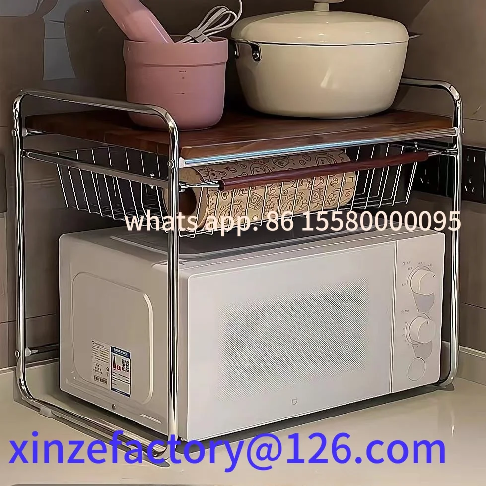 

Customizable Double Layer Microwave Oven elf Kitchen Multi-Function Countertop Storage Ra Carbon Steel Home