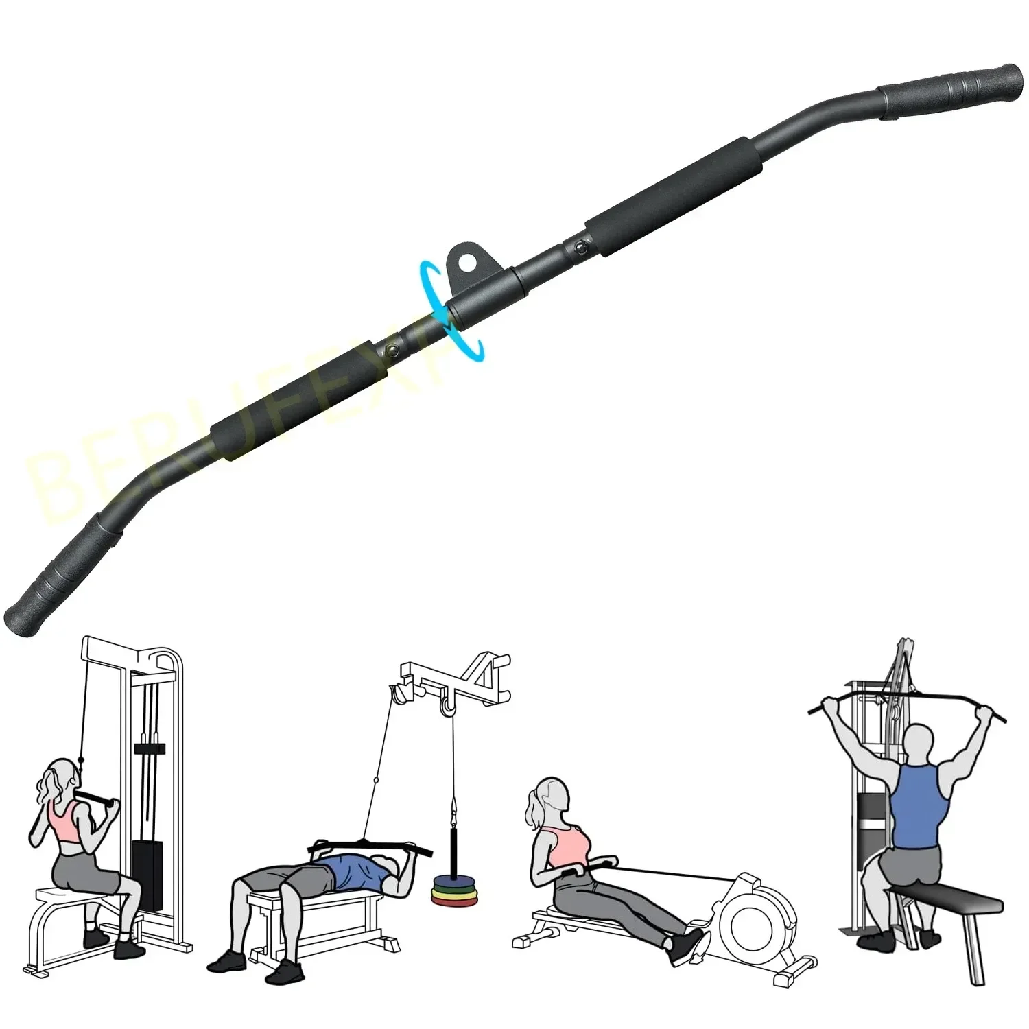 Barra de Dominadas de 39.4'' con Accesorios para Tríceps y Giro de 360° para Sistema de Poleas y Máquinas de Gimnasio