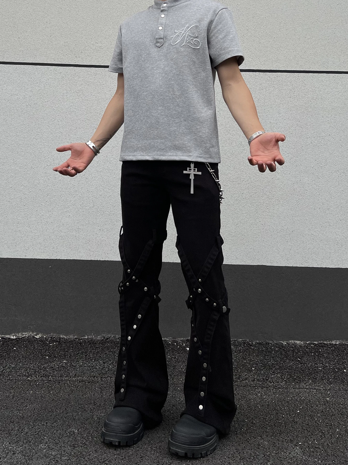 

Мужские джинсы Bla American High Street Vibe с пуговицами на талии, свободного прямого кроя, молодежные повседневные брюки-буткэт