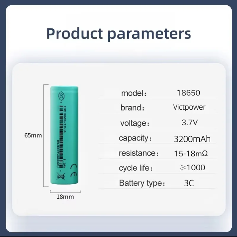 Victpower DC 10PCS 3.7V 3200mAh 3C Rechargeable Lithium Battery Pack Cylindrical Ion Batteries for Toys,Consumer Electronics