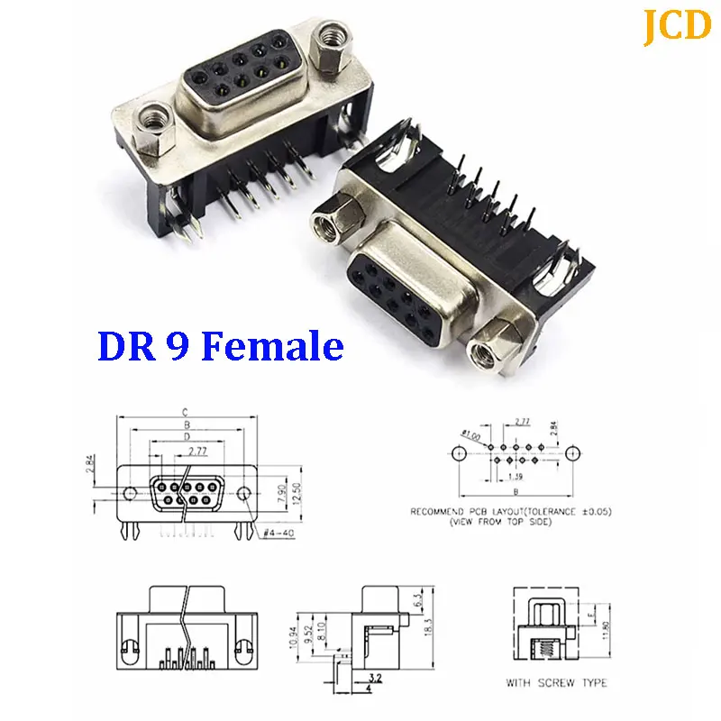 1/5/10pcs DR9 Hole/Pin Female/Male Right Angle Welded D-Sub 9 Pin Connector RS232 Connector DB9 DR9 90 Degree Bent Needle - Image 2