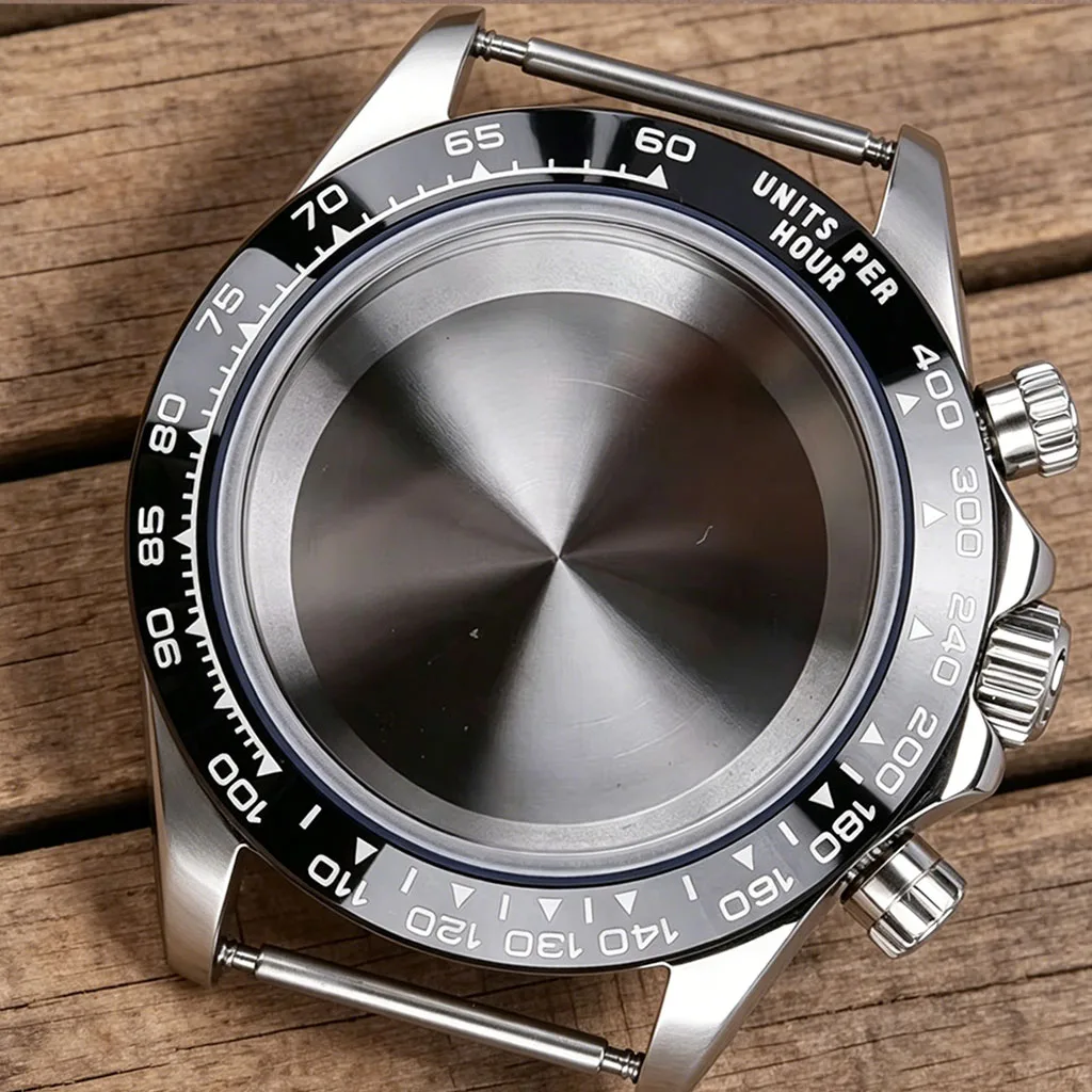 Trendige Silberne 39MM VK63 Uhrengehäuse mit Saphirglas für VK63 Quarzwerk, Wasserdicht, Massiver Edelstahl, Modifikationsteile
