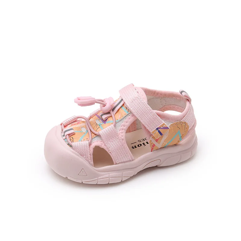 Summer Children Canyoning Sandals Boys Breathable Hollow Mesh Beach Sandals Baby Cute Elastic Band Closure Walking Shoes