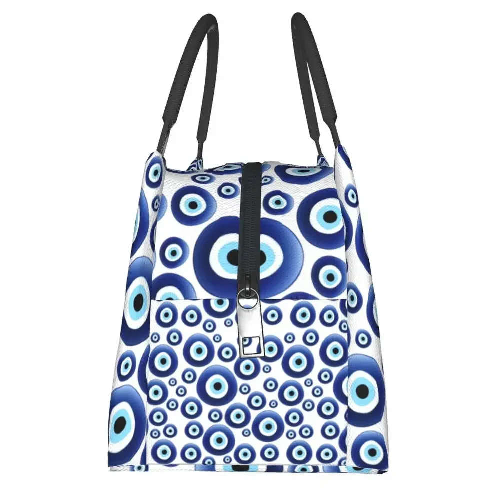 Greek Nazar Evil Eye Ornament Insulated Lunch Bags Women Lucky Charm Amulet Resuable Thermal Cooler Food Lunch Box Work Travel