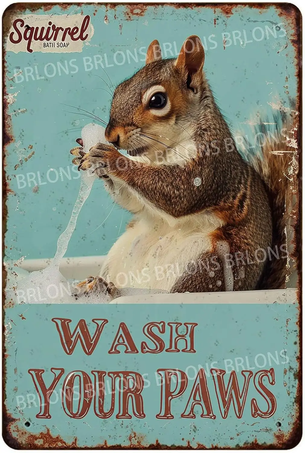 Metal Tin Sign Squirrel Wash Your Paws Metal Sign Alumium Sign Vintage Sign Retro Sign for Home Bar Office Outdoor Wall Decor 8x