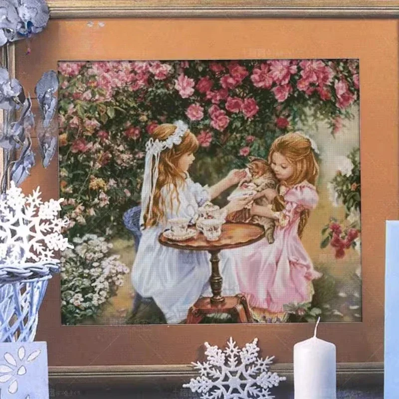 Cross stitch French embroidery thread kit 2025 new model, full of embroidery, afternoon tea time for two sisters