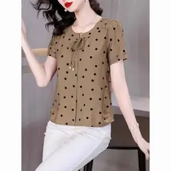 Women Summer Simplicity Loose Large Size Appear Thin Printing O-neck Short Sleeve Shirts Women Clothes Casual All-match Tops