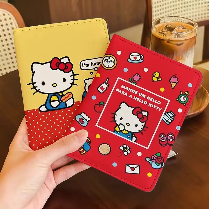 

Hello Kitty Cute Passport Bag Cartoon PU Cat Multi-print Card Bag ID Folder Travel Passport Portable Card Storage Anime Ladies