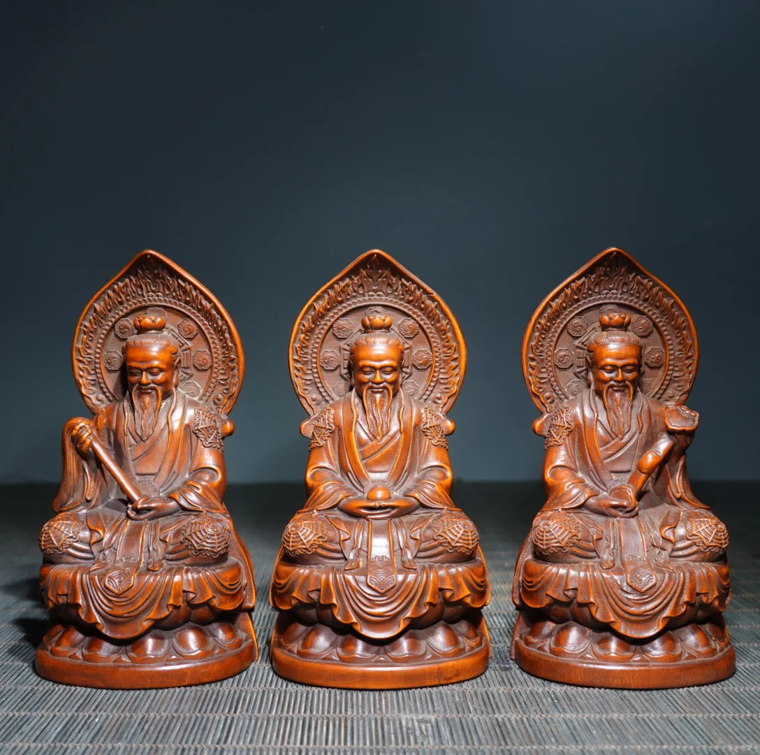 Collection Old Boxwood backlight Lotus Buddha Terrace Sanqing Immortals Lord Lao Zi Study Amass wealth Ornaments Town house