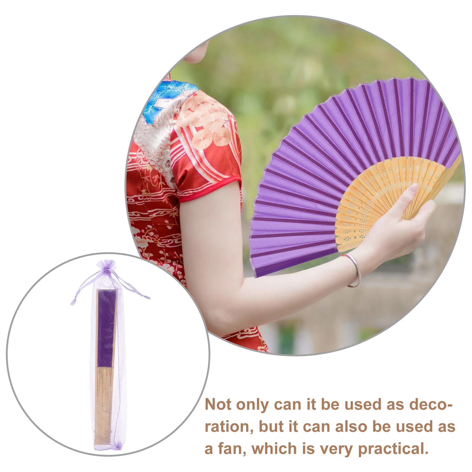 

4 Pcs Portable Cloth Fan Gift Bride Handheld Elegant Wooden Chinese Style Folding Adornment