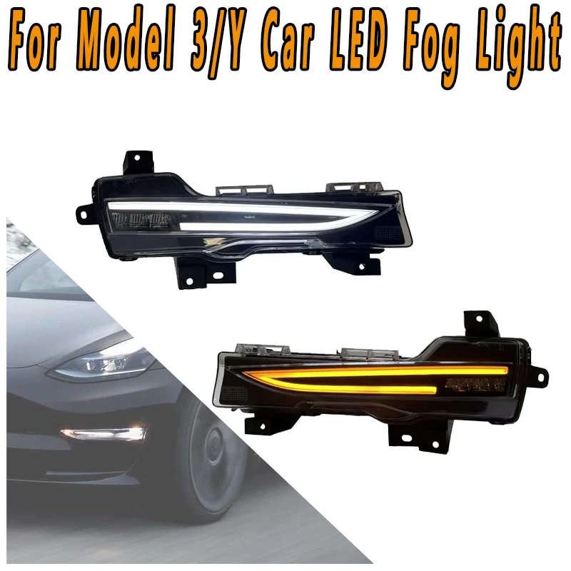 Car LED Fog Lights Assembly For Tesla Model 3/Y Front Bumper Lights Daytime Running Lights Driving Lights Caution Light Assembly