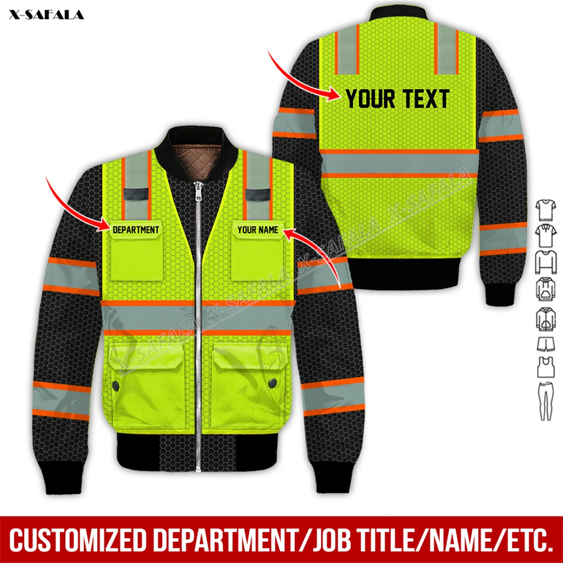 Custom Text Car Repair 3D Printed Bomber Thick Jacket Adult Men Flight Pilot Zipper Coat Cotton Warm Witer Uniform Workwear Work