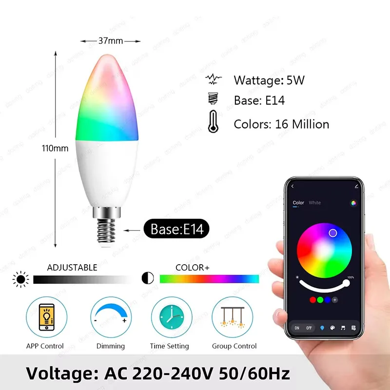 E14 Bluetooth Tuya Smart Led Chandelie Light Bulb RGB Color Change Lamps Smart Life APP Dimmable Candle Light 5W 220V EU image 3